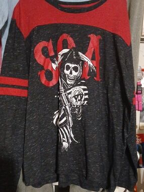 Sons Of Anarchy,Red & Black Graphic Long Sleeve Tee/jersey. Sz.2XL